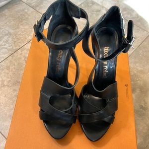 Black Leather strappy platform sandals-371/2 Luxury Rebel